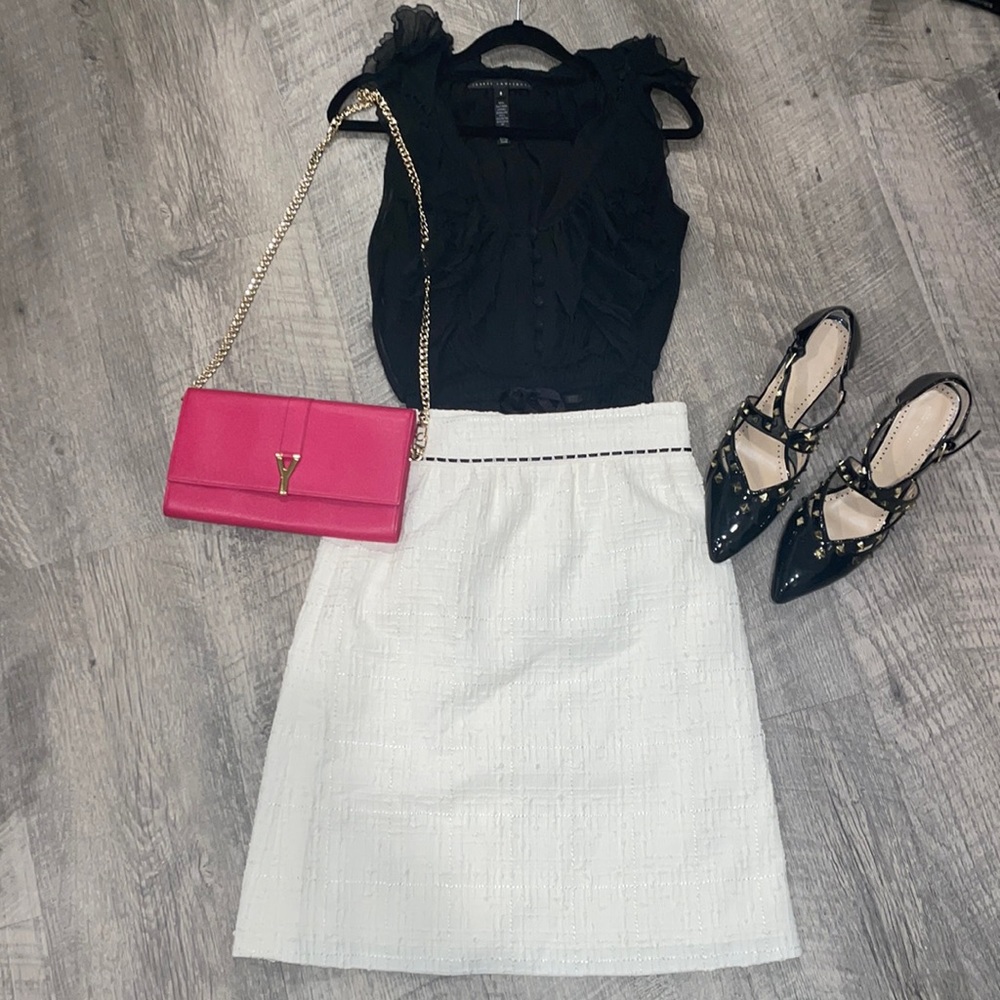Retail $1,000 Edward Archour Paris White Tweed Skirt